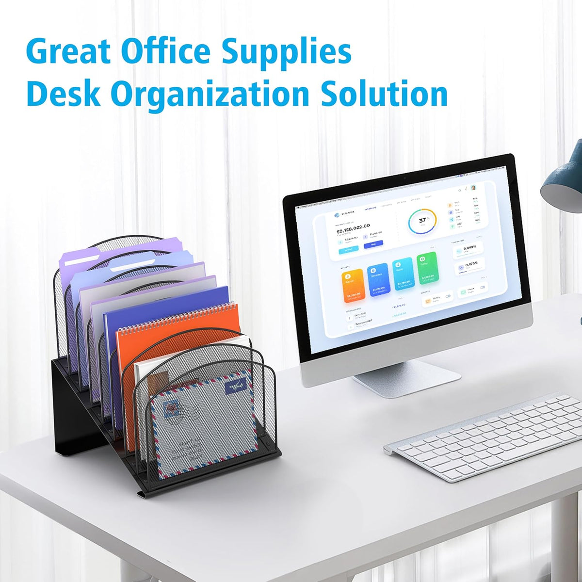 Inclined Desk File Organizer, 8-Section, Black