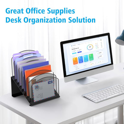 Inclined Desk File Organizer, 8-Section, Black