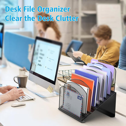 Inclined Desk File Organizer, 8-Section, Black