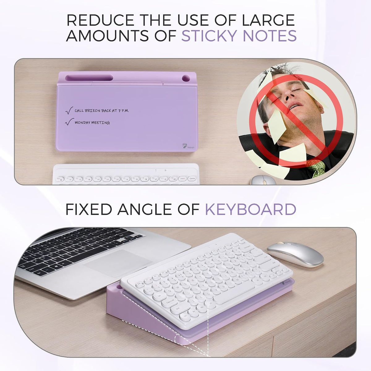 Compact Glass Desktop Whiteboard with Storage 12x7 in, Lavender