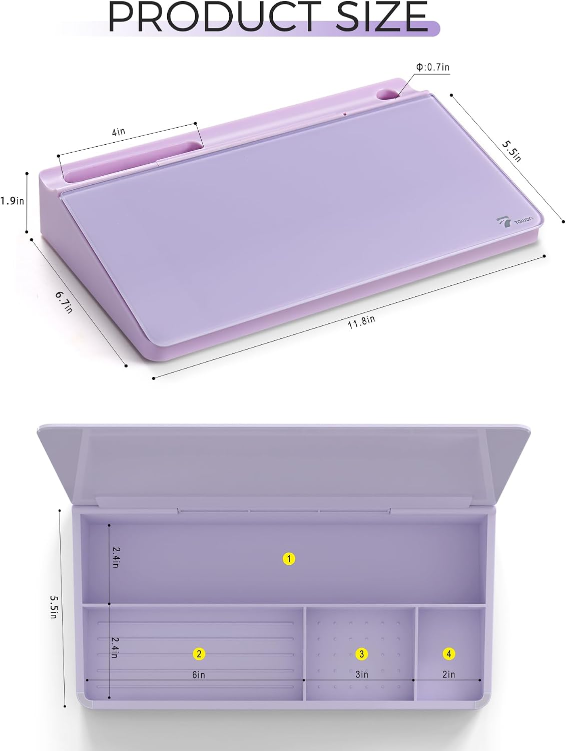 Compact Glass Desktop Whiteboard with Storage 12x7 in, Lavender
