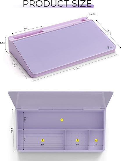 Compact Glass Desktop Whiteboard with Storage 12x7 in, Lavender
