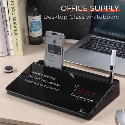 Compact Glass Desktop Whiteboard with Storage 12x7 in, Lavender