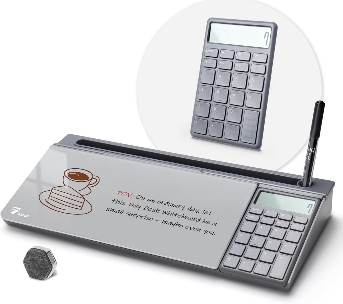 Compact Glass Desktop Whiteboard with Storage 12x7 in, Lavender