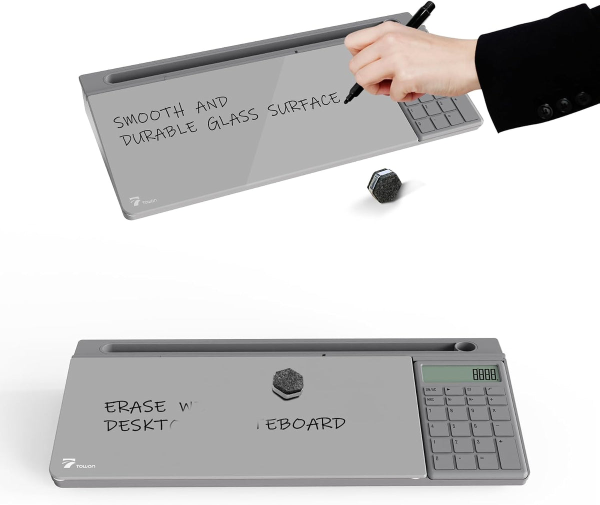 Compact Glass Desktop Whiteboard with Storage 12x7 in, Lavender