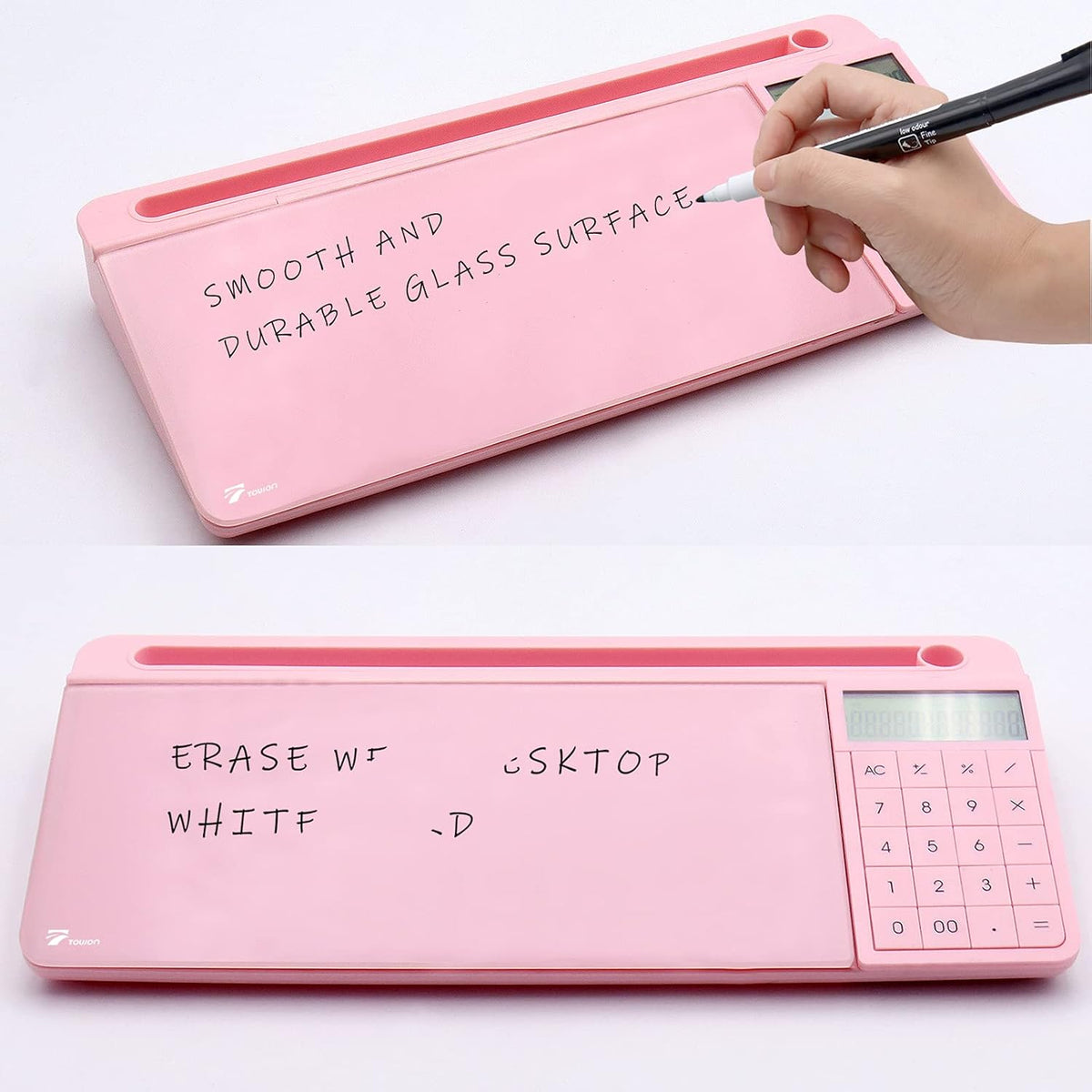 Compact Glass Desktop Whiteboard with Storage 12x7 in, Lavender
