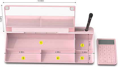 Compact Glass Desktop Whiteboard with Storage 12x7 in, Lavender