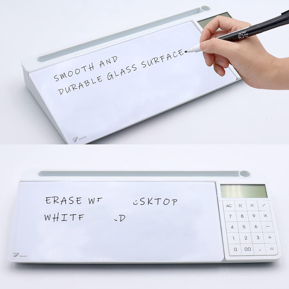 Compact Glass Desktop Whiteboard with Storage 12x7 in, Lavender