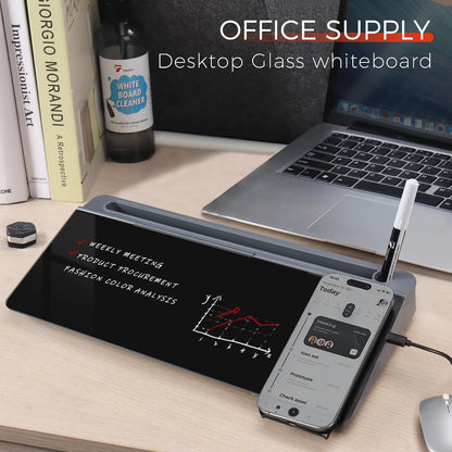 Compact Glass Desktop Whiteboard with Storage 12x7 in, Lavender