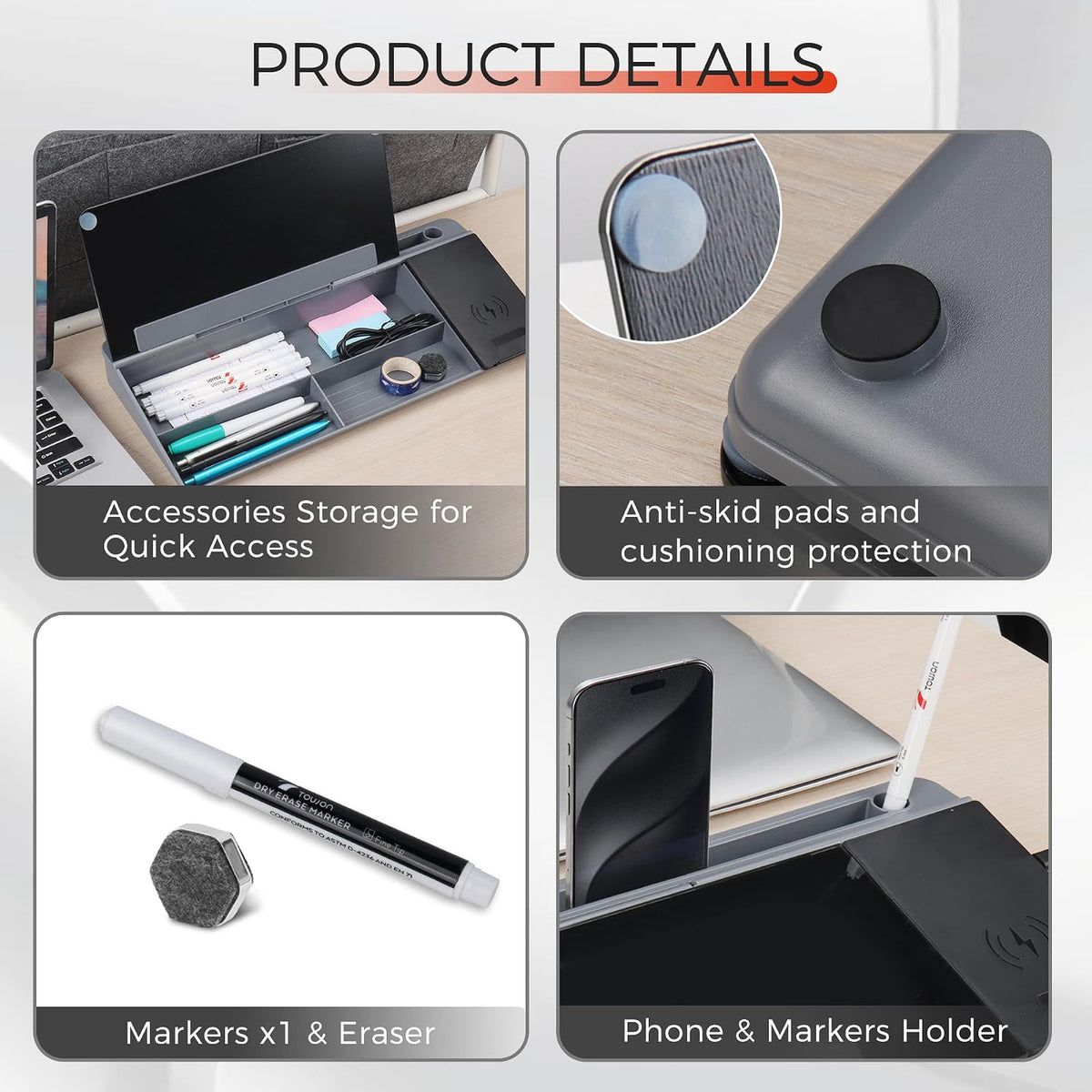 Compact Glass Desktop Whiteboard with Storage 12x7 in, Lavender