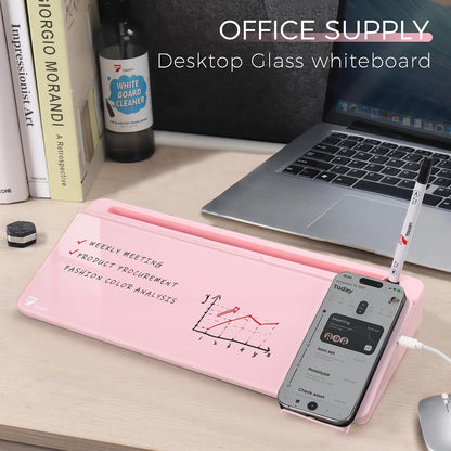 Compact Glass Desktop Whiteboard with Storage 12x7 in, Lavender