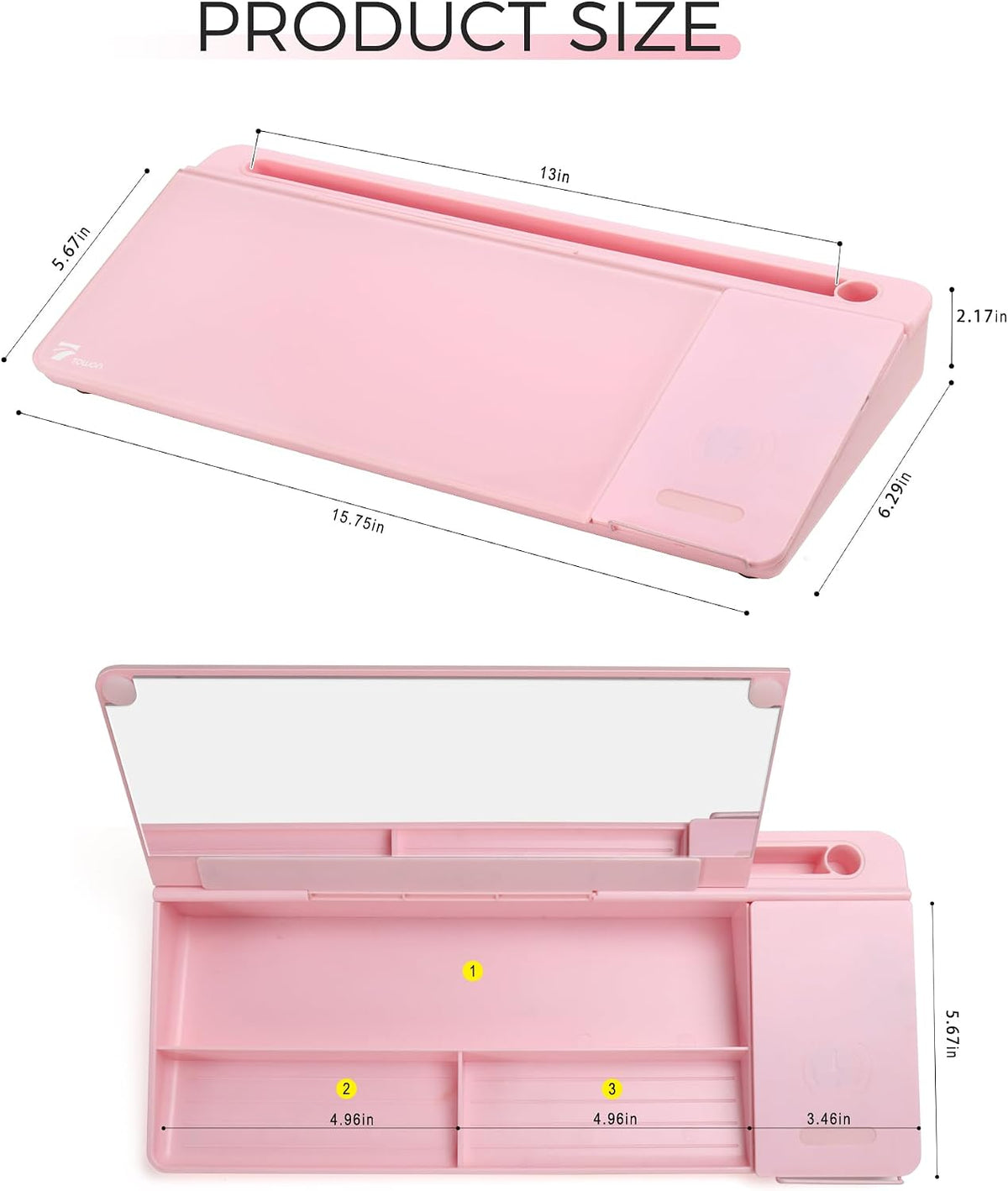 Compact Glass Desktop Whiteboard with Storage 12x7 in, Lavender