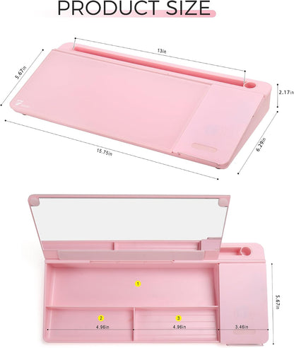 Compact Glass Desktop Whiteboard with Storage 12x7 in, Lavender