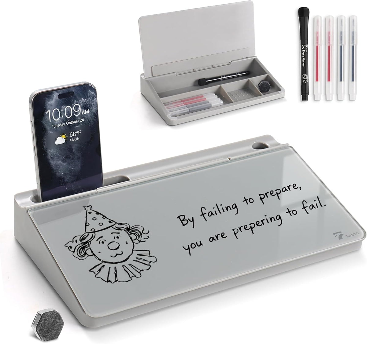 Compact Glass Desktop Whiteboard with Storage 12x7 in, Lavender