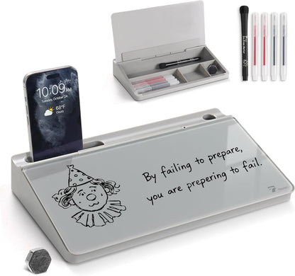 Compact Glass Desktop Whiteboard with Storage 12x7 in, Lavender