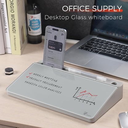 Compact Glass Desktop Whiteboard with Storage 12x7 in, Lavender