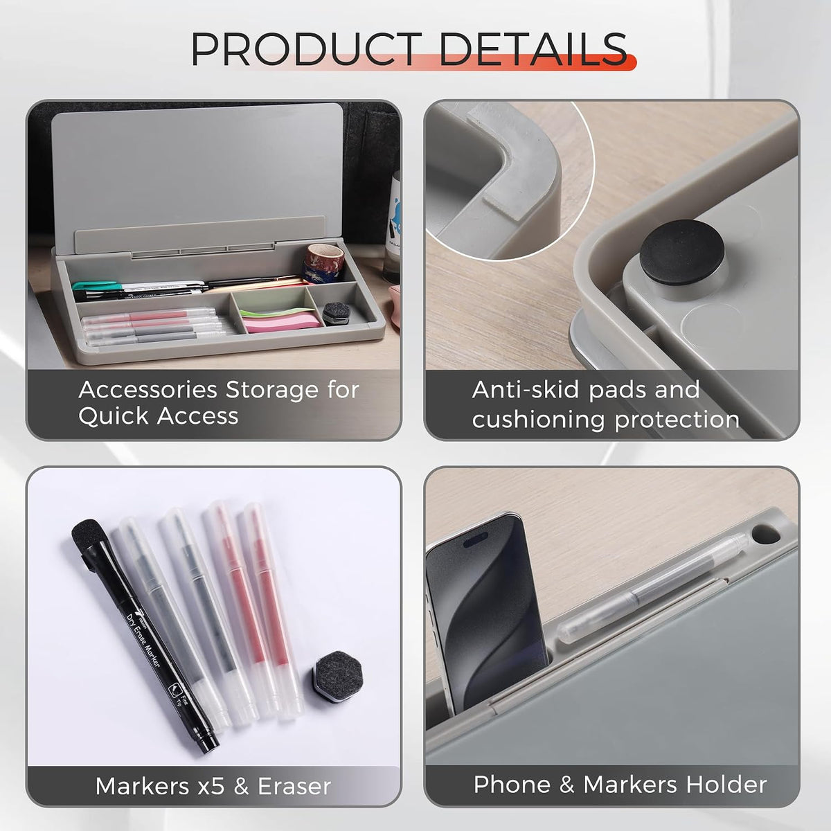 Compact Glass Desktop Whiteboard with Storage 12x7 in, Lavender