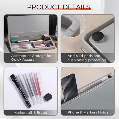 Compact Glass Desktop Whiteboard with Storage 12x7 in, Lavender