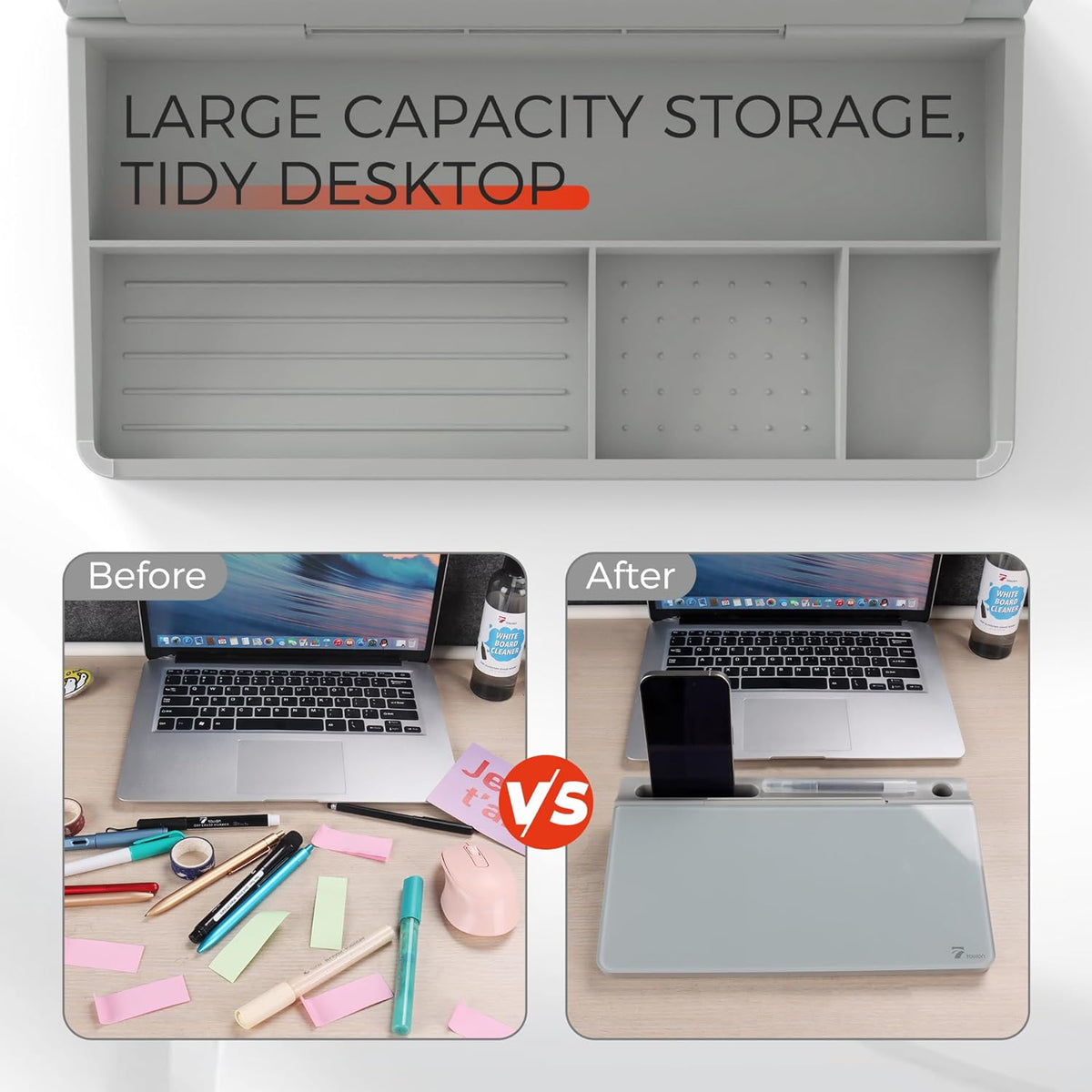 Compact Glass Desktop Whiteboard with Storage 12x7 in, Lavender