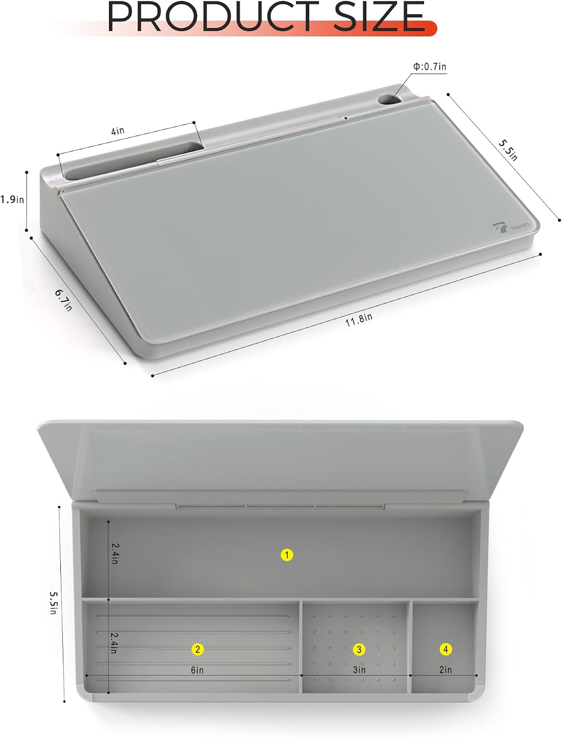Compact Glass Desktop Whiteboard with Storage 12x7 in, Lavender