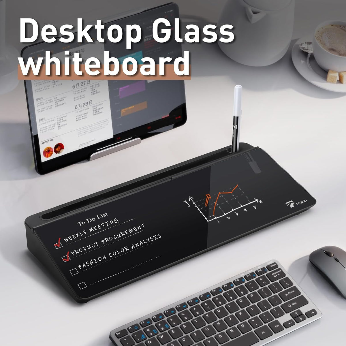 Compact Glass Desktop Whiteboard with Storage 12x7 in, Lavender