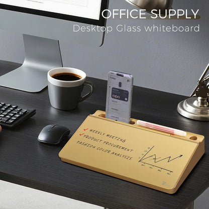Compact Glass Desktop Whiteboard with Storage 12x7 in, Lavender