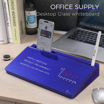 Compact Glass Desktop Whiteboard with Storage 12x7 in, Lavender