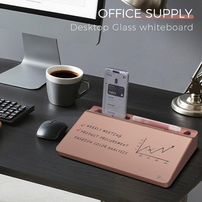 Compact Glass Desktop Whiteboard with Storage 12x7 in, Lavender