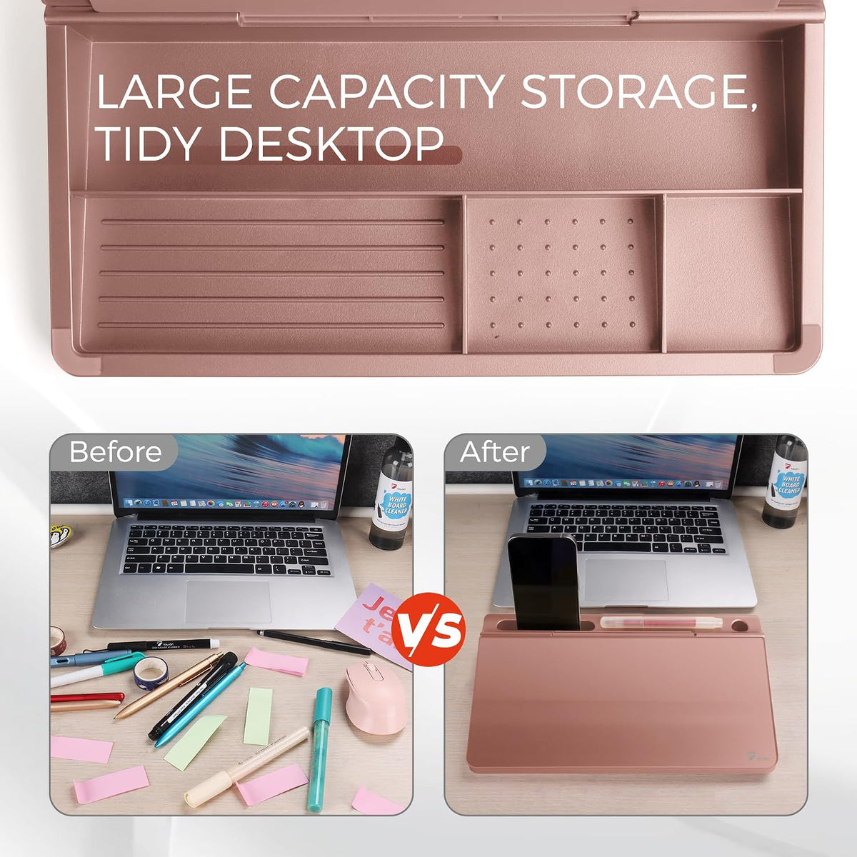 Compact Glass Desktop Whiteboard with Storage 12x7 in, Lavender