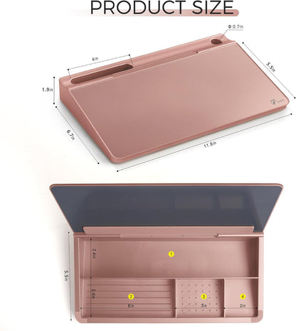 Compact Glass Desktop Whiteboard with Storage 12x7 in, Lavender