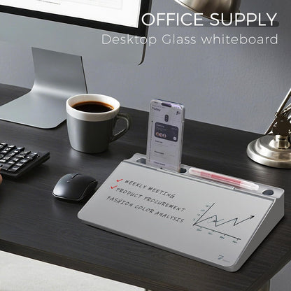 Compact Glass Desktop Whiteboard with Storage 12x7 in, Lavender