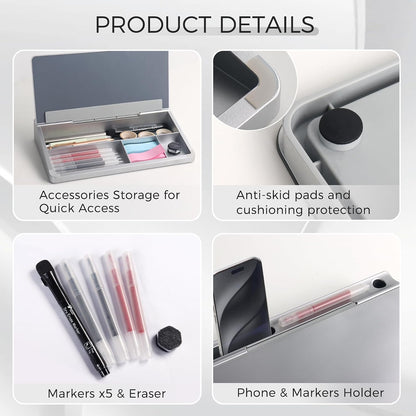 Compact Glass Desktop Whiteboard with Storage 12x7 in, Lavender