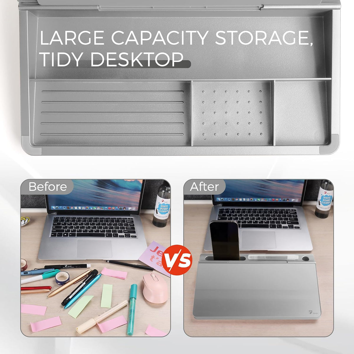 Compact Glass Desktop Whiteboard with Storage 12x7 in, Lavender