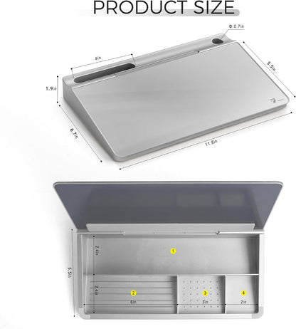 Compact Glass Desktop Whiteboard with Storage 12x7 in, Lavender