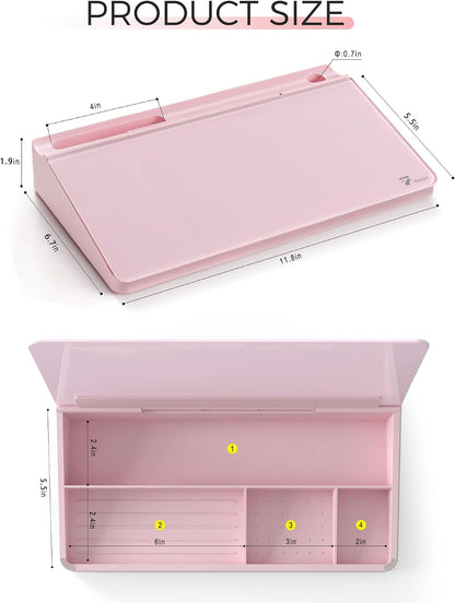 Compact Glass Desktop Whiteboard with Storage 12x7 in, Lavender