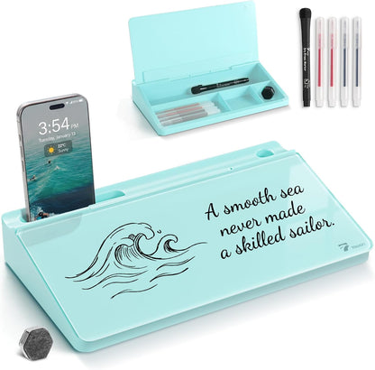 Compact Glass Desktop Whiteboard with Storage 12x7 in, Lavender