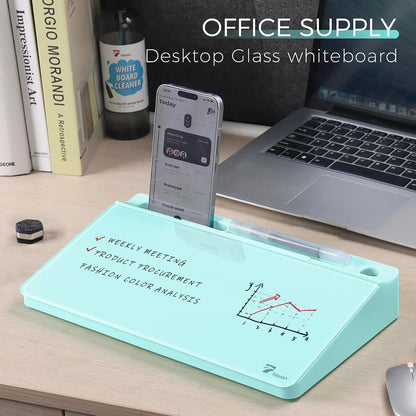 Compact Glass Desktop Whiteboard with Storage 12x7 in, Lavender