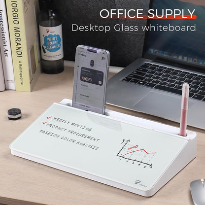 Compact Glass Desktop Whiteboard with Storage 12x7 in, Lavender