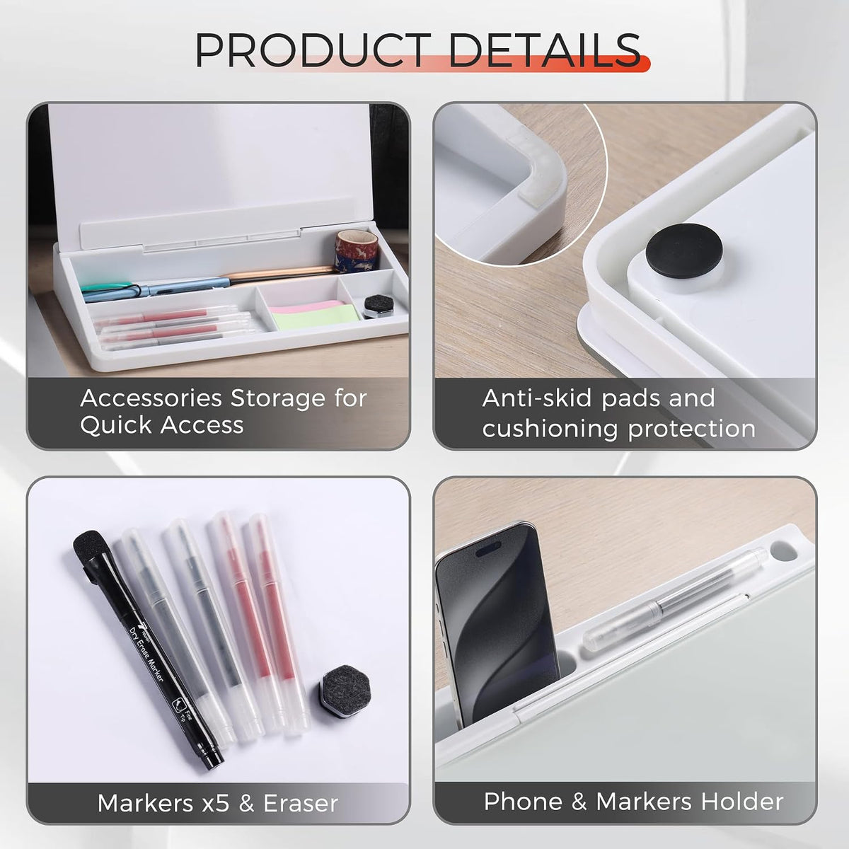 Compact Glass Desktop Whiteboard with Storage 12x7 in, Lavender