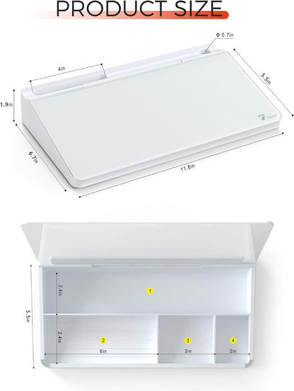 Compact Glass Desktop Whiteboard with Storage 12x7 in, Lavender