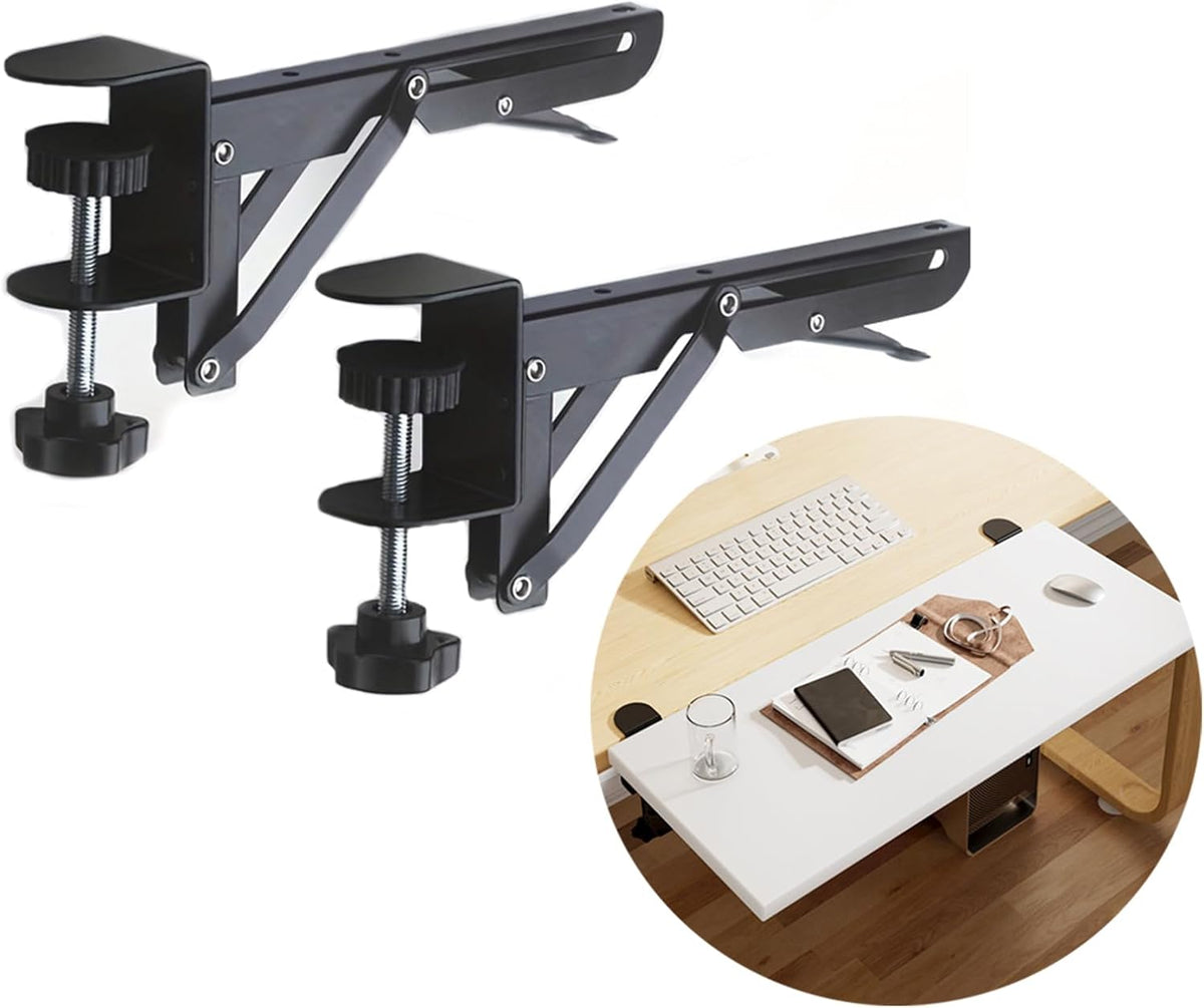 Under Desk Keyboard Tray Support Bracket Adjustable Desktop Extension Board Stand Clamp-on Keyboard Holder Arm Rest Tray Extension Plate Support Rack for Desk, NO Board/Tray, 1 Set (Style02)