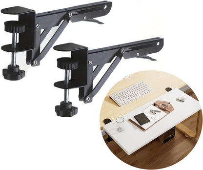 Under Desk Keyboard Tray Support Bracket Adjustable Desktop Extension Board Stand Clamp-on Keyboard Holder Arm Rest Tray Extension Plate Support Rack for Desk, NO Board/Tray, 1 Set (Style02)