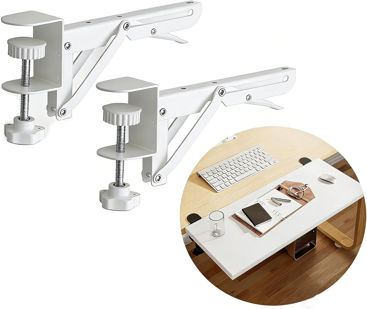 Under Desk Keyboard Tray Support Bracket Adjustable Desktop Extension Board Stand Clamp-on Keyboard Holder Arm Rest Tray Extension Plate Support Rack for Desk, NO Board/Tray, 1 Set (Style02)