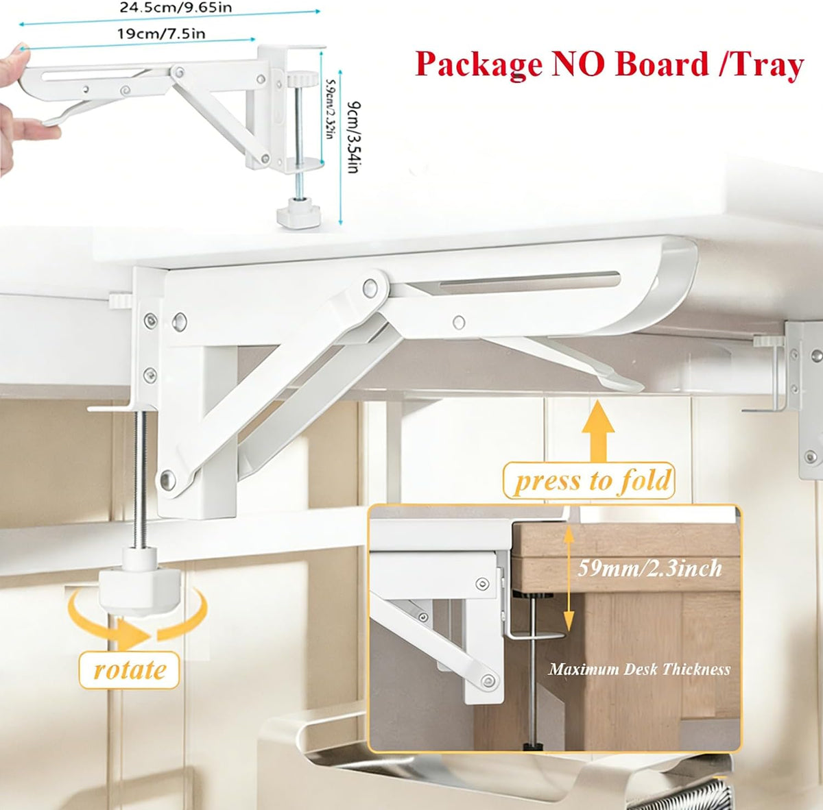 Under Desk Keyboard Tray Support Bracket Adjustable Desktop Extension Board Stand Clamp-on Keyboard Holder Arm Rest Tray Extension Plate Support Rack for Desk, NO Board/Tray, 1 Set (Style02)