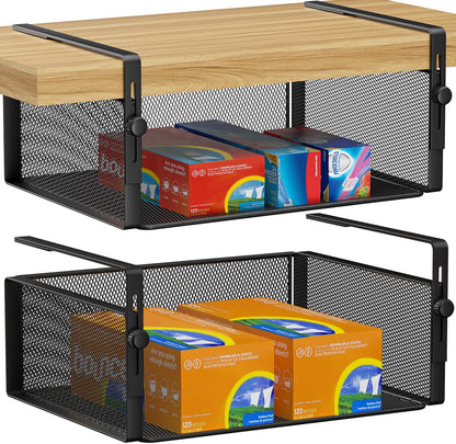 2Pack Under Shelf Basket,Adjustable Hanging Holder,Black