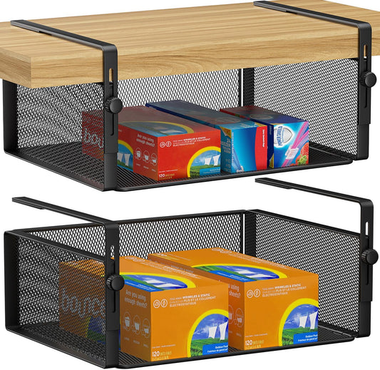 2Pack Under Shelf Basket,Adjustable Hanging Holder,Black