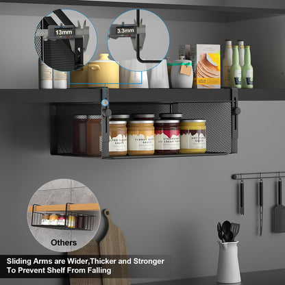 2Pack Under Shelf Basket,Adjustable Hanging Holder,Black