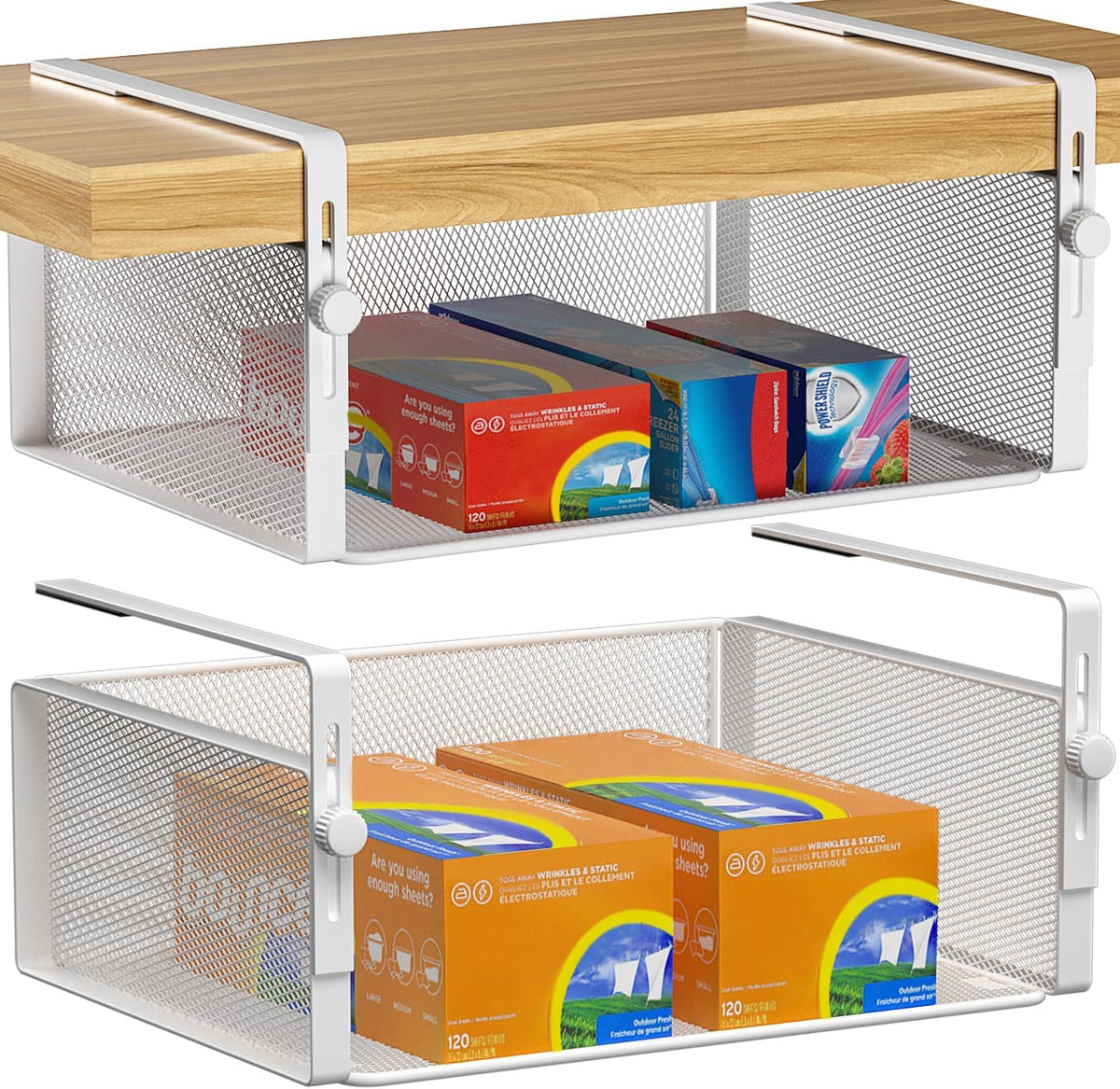 2Pack Under Shelf Basket,Adjustable Hanging Holder,Black