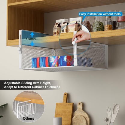 2Pack Under Shelf Basket,Adjustable Hanging Holder,Black