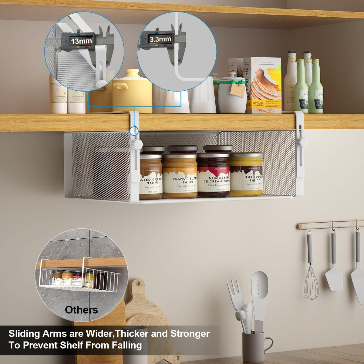 2Pack Under Shelf Basket,Adjustable Hanging Holder,Black